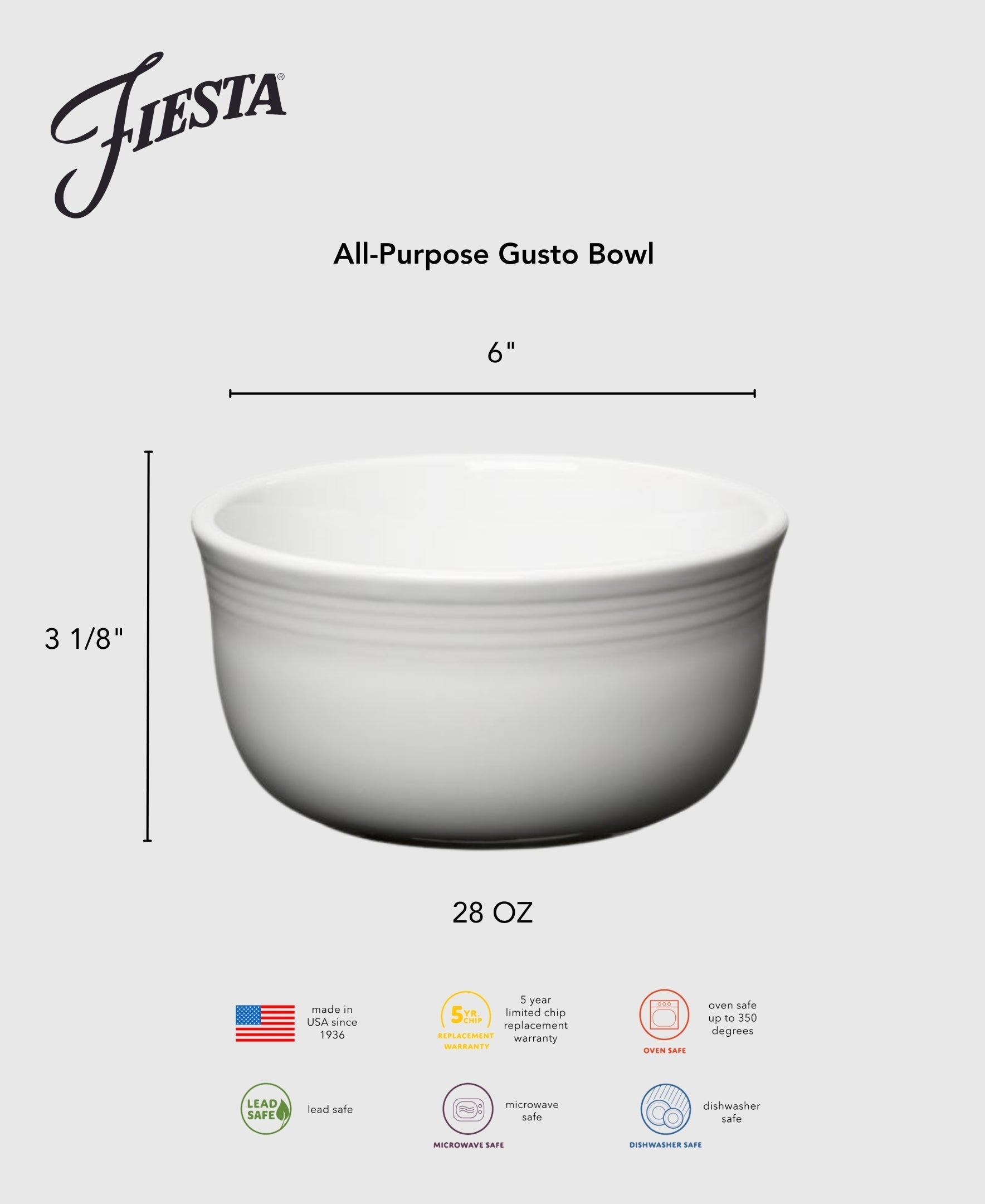 Fiesta Dinnerware - Lavender All-Purpose 6 Inch Gusto Bowl 28 OZ - Lavender All-Purpose 6 Inch Gusto Bowl 28 OZ - Image 3