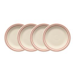 Fiesta Dinnerware - Americana Scarlet Band Set of 4 Classic Rim 7 1/4-Inch Salad Plates - Americana Scarlet Band Set of 4 Classic Rim 7 1/4-Inch Salad Plates