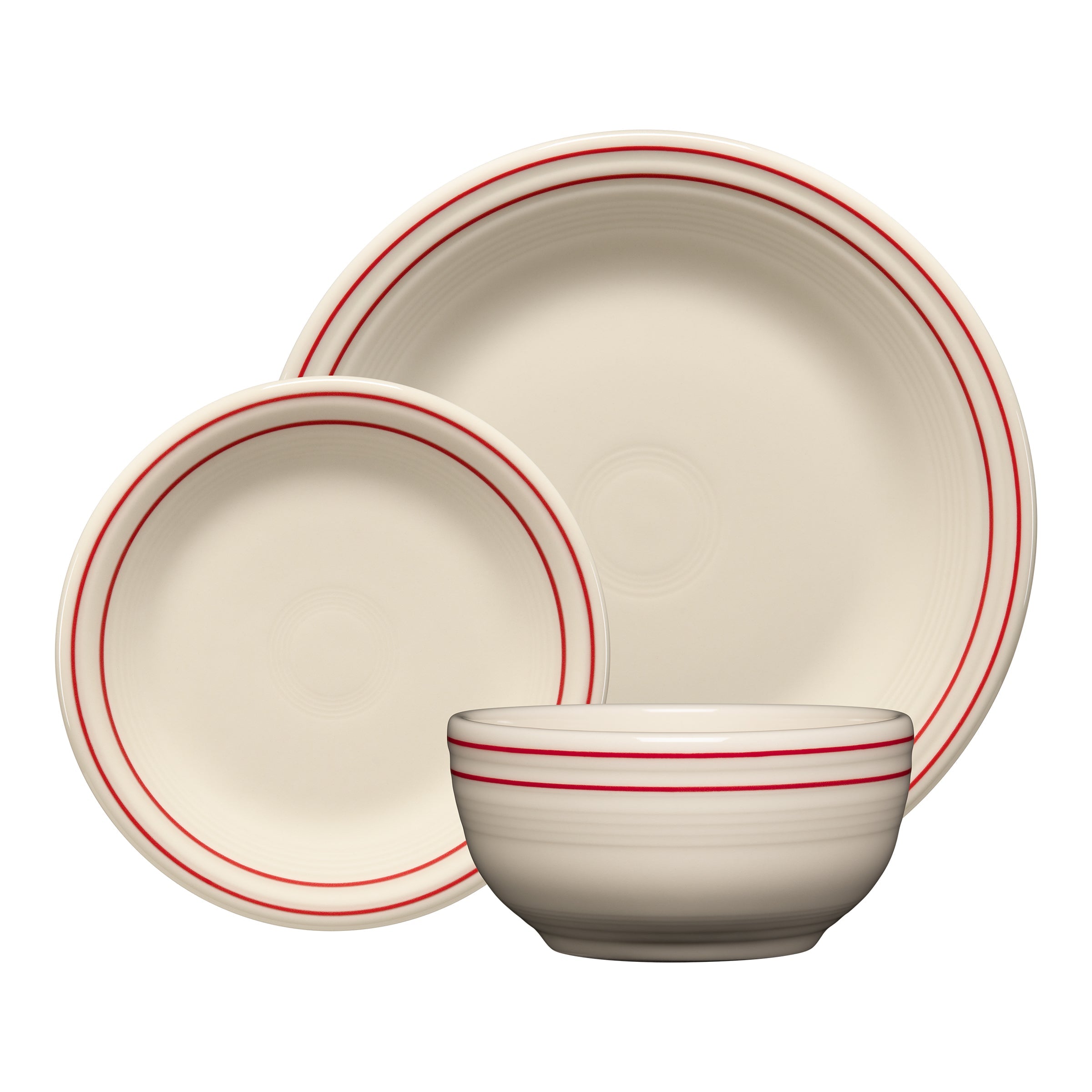 Fiesta Dinnerware - Americana Scarlet Band Classic Bistro 3-Piece Place Setting, Service For 1 - Americana Scarlet Band Classic Bistro 3-Piece Place Setting, Service For 1