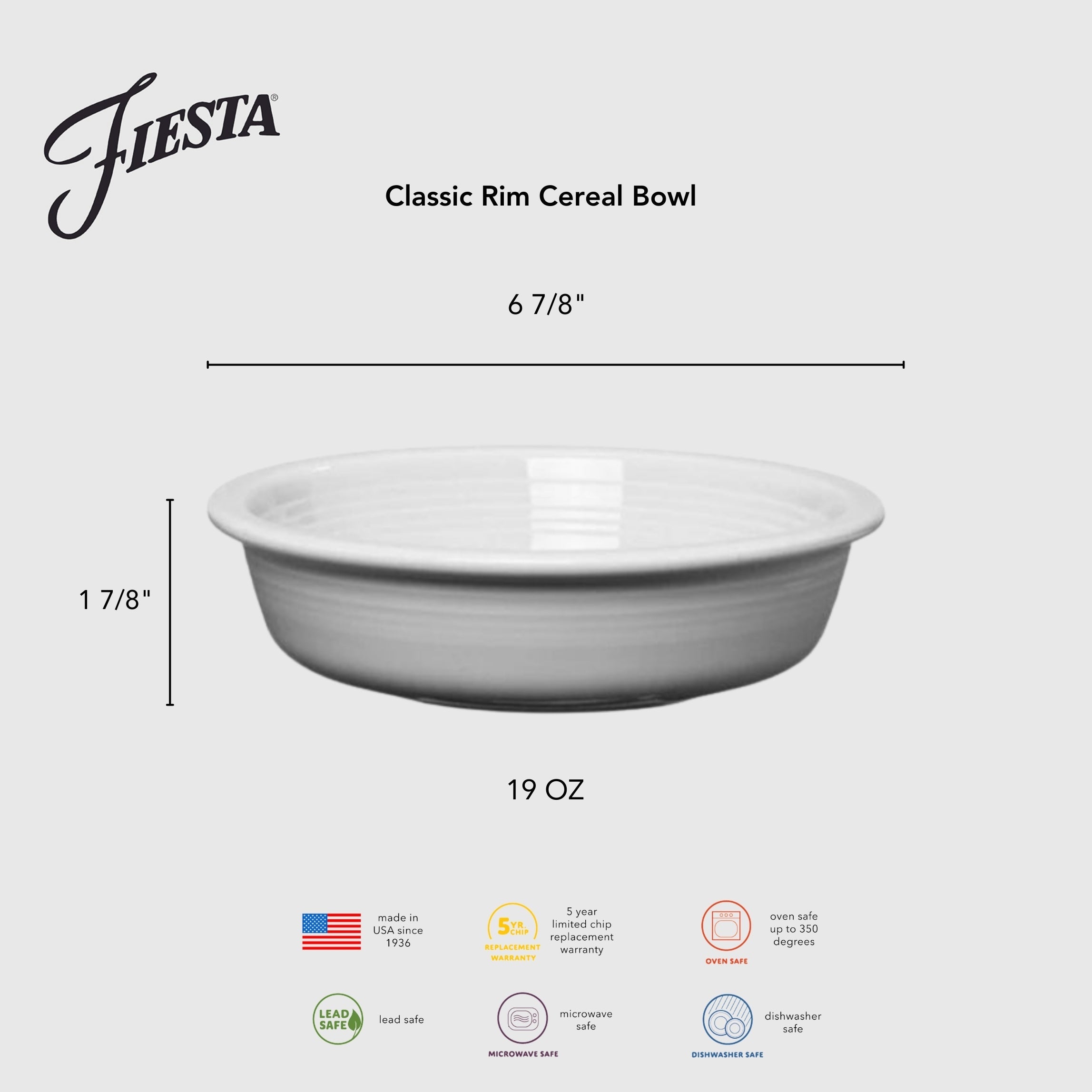 Fiesta Dinnerware - Classic Rim 6 7/8 Inch Cereal Bowl 19 OZ - Classic Rim 6 7/8 Inch Cereal Bowl 19 OZ - Image 5