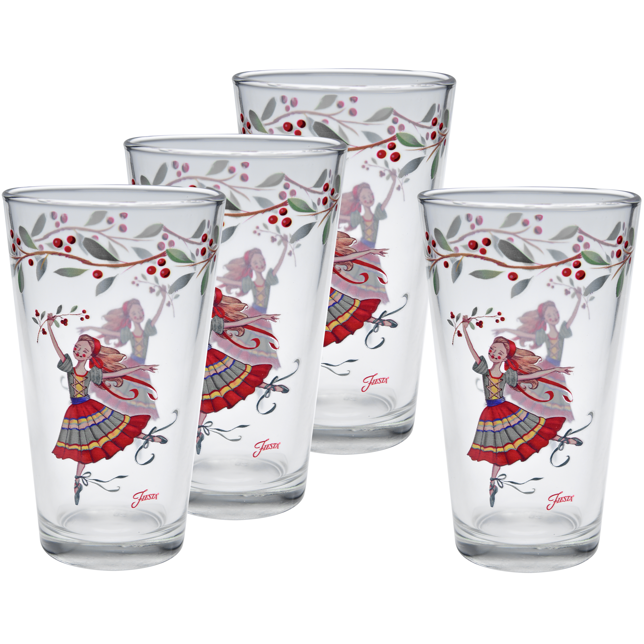 Fiesta Dinnerware - Nutcracker The Ballerina 16 oz. Cooler Glass - Set of 4 - Nutcracker The Ballerina 16 oz. Cooler Glass - Set of 4