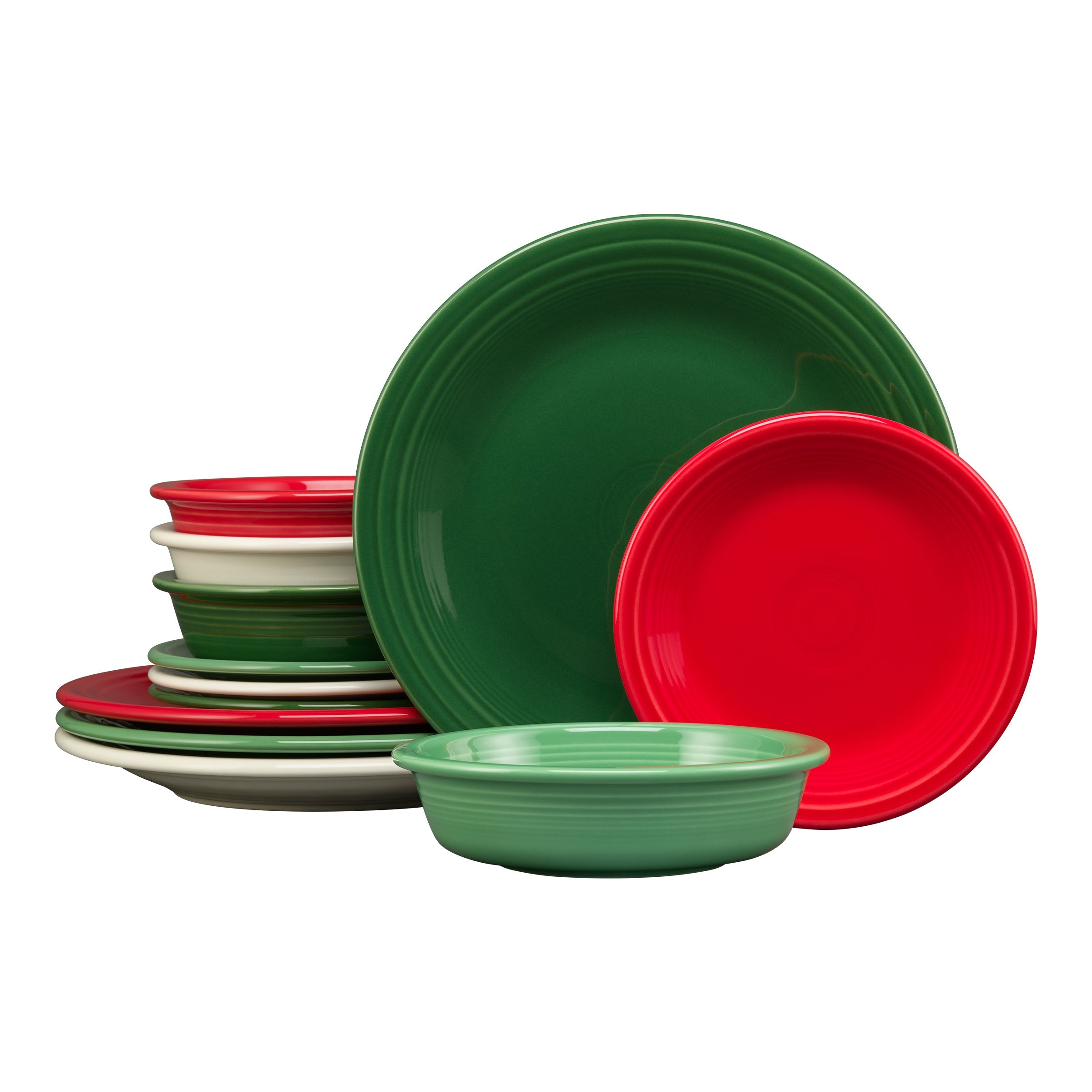 Fiesta Dinnerware - Christmas Mixed Color Classic Rim 12-Piece Dinnerware Set, Service for 4 - Christmas Mixed Color Classic Rim 12-Piece Dinnerware Set, Service for 4