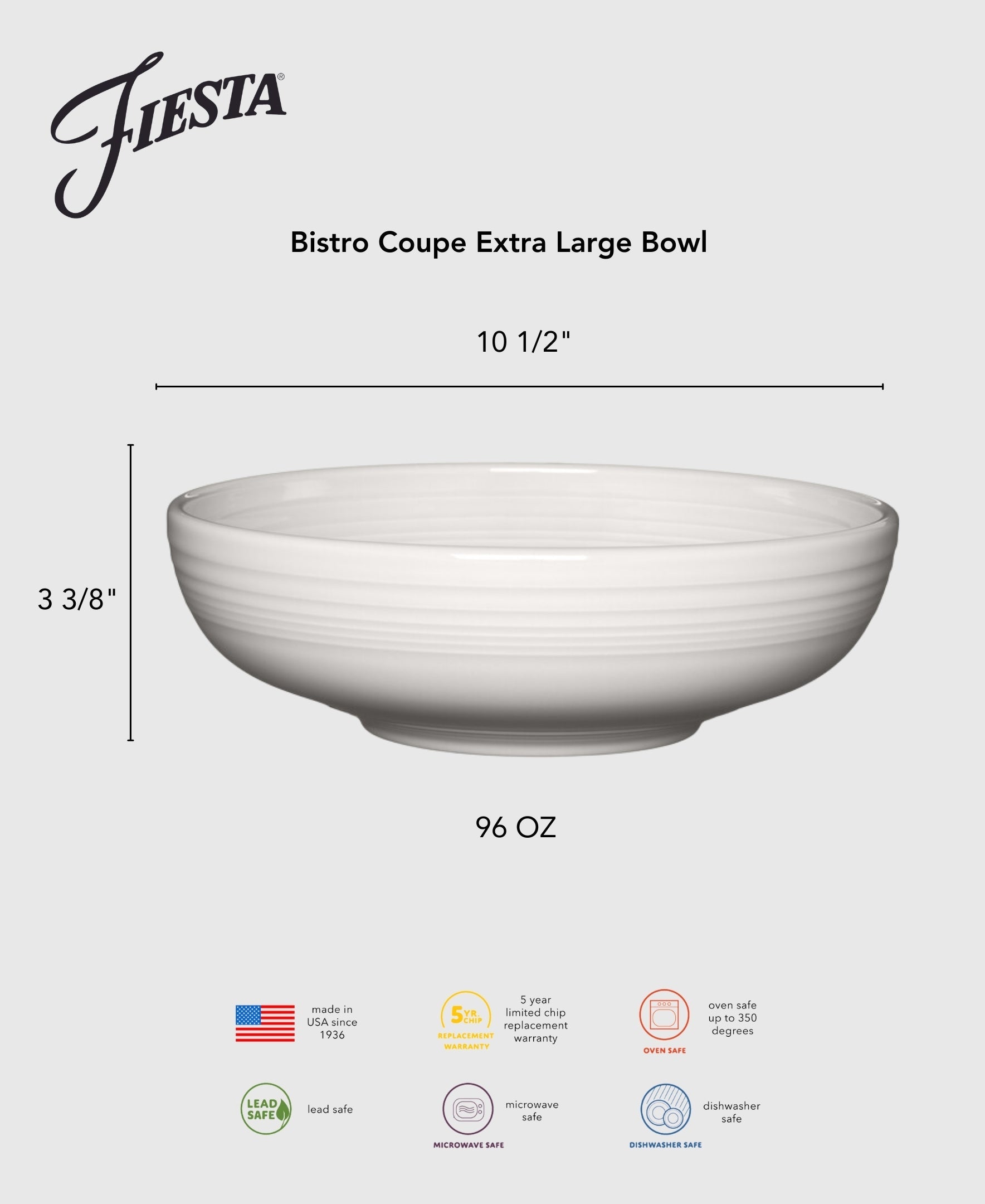 Fiesta Dinnerware - New Retired Bistro Coupe 10 1/2 Inch Extra Large Bowl 96 OZ - New Retired Bistro Coupe 10 1/2 Inch Extra Large Bowl 96 OZ - Image 2