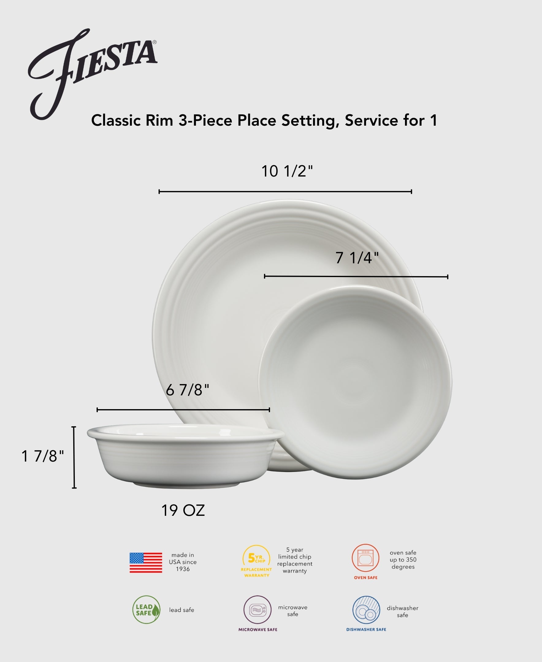 Fiesta Dinnerware - New Retired Classic Rim 3-Piece Place Setting, Service for 1 - New Retired Classic Rim 3-Piece Place Setting, Service for 1 - Image 3