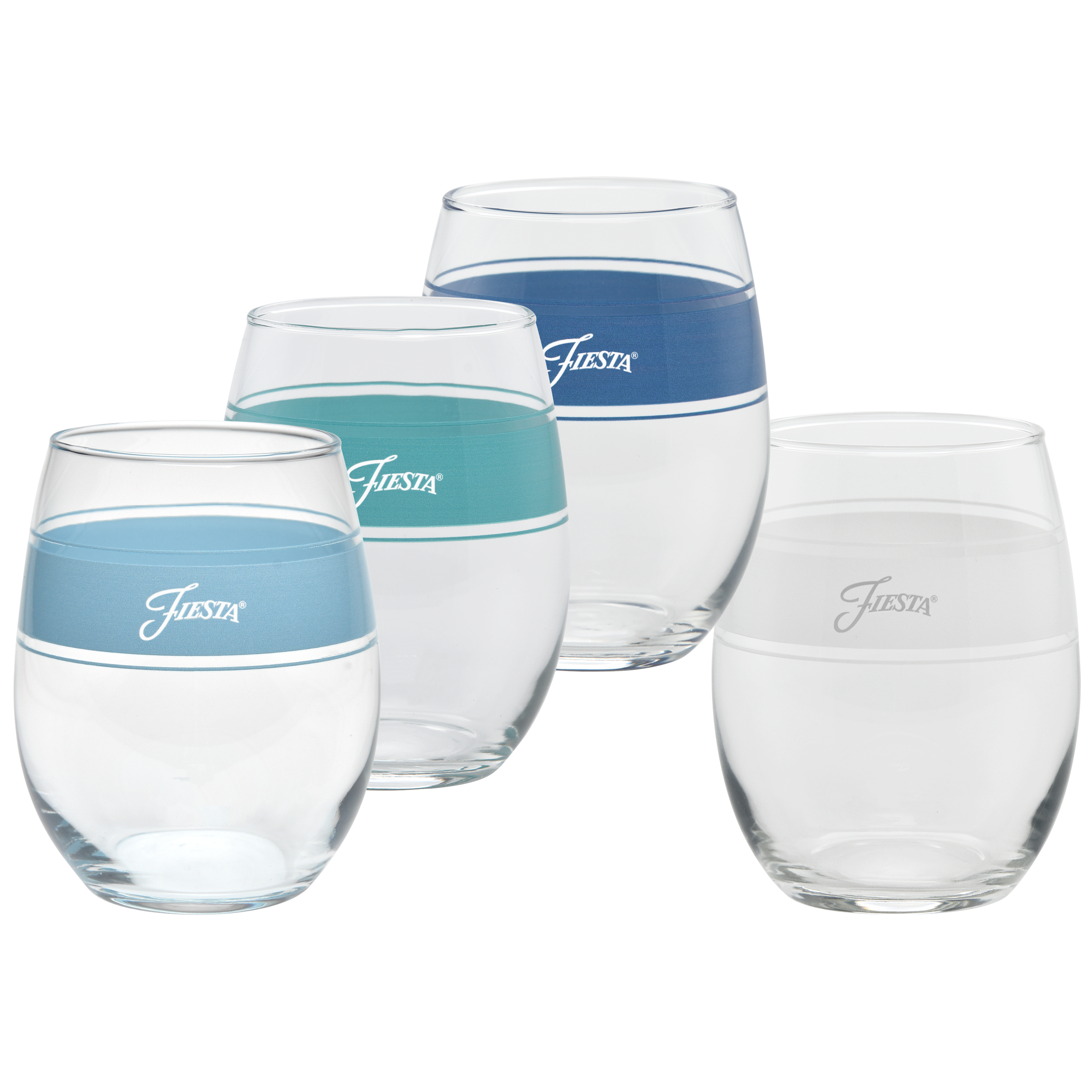 Fiesta Dinnerware - Coastal Blues 15 oz. Frame Stemless Wine Mixed Color, Set of 4 - Coastal Blues 15 oz. Frame Stemless Wine Mixed Color, Set of 4