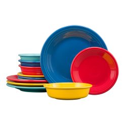 Fiesta Dinnerware - Mixed Vibrant Classic Rim 12-Piece Dinnerware Set, Service for 4 - Mixed Vibrant Classic Rim 12-Piece Dinnerware Set, Service for 4