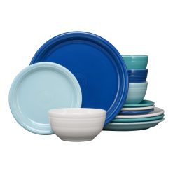 Fiesta Dinnerware - Mixed Coastal Blues Bistro Coupe 12-Piece Dinnerware Set, Service for 4 - Mixed Coastal Blues Bistro Coupe 12-Piece Dinnerware Set, Service for 4
