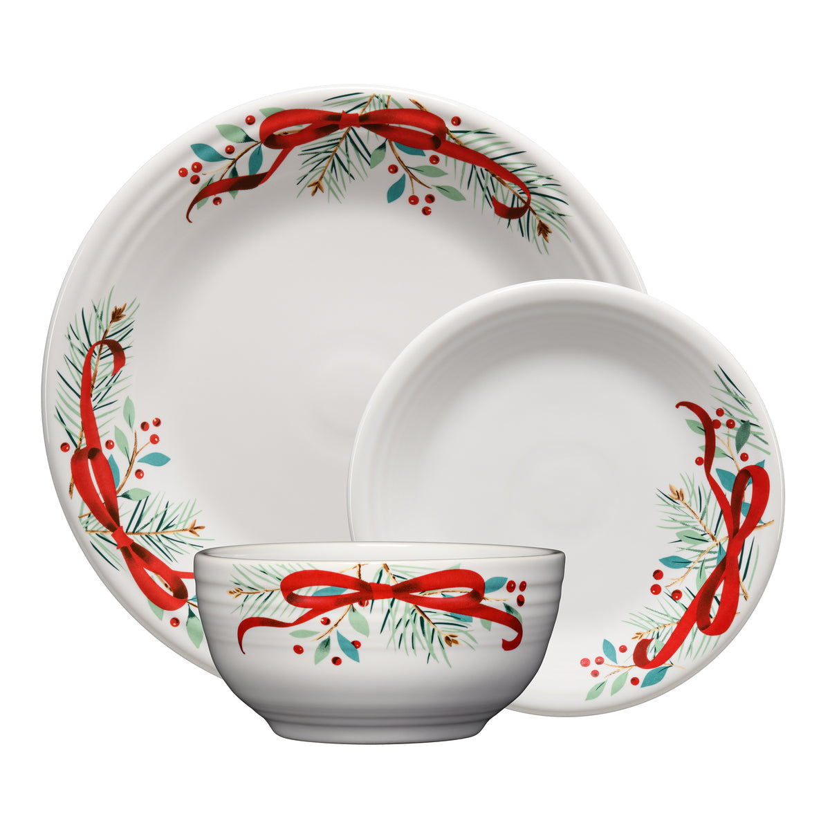 Fiesta Dinnerware - Holly Berry Christmas Garland Classic Bistro Coupe 3-Piece Place Setting, Service for 1 - Holly Berry Christmas Garland Classic Bistro Coupe 3-Piece Place Setting, Service for 1