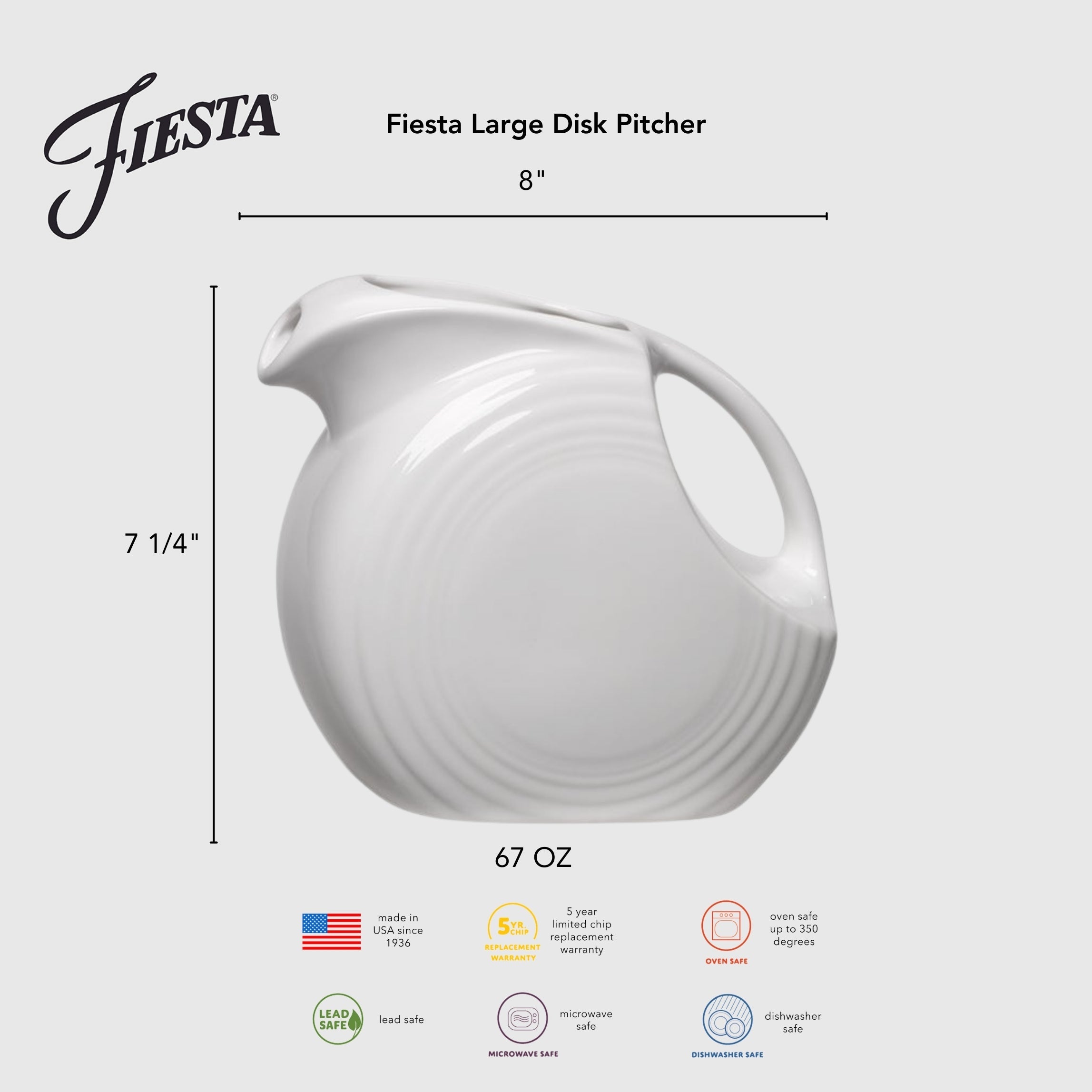 Fiesta Dinnerware - Lavender 67 OZ Large Disk Pitcher - Lavender 67 OZ Large Disk Pitcher - Image 2