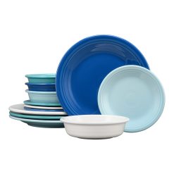 Fiesta Dinnerware - Mixed Coastal Blues Classic Rim 12-Piece Dinnerware Set, Service for 4 - Mixed Coastal Blues Classic Rim 12-Piece Dinnerware Set, Service for 4