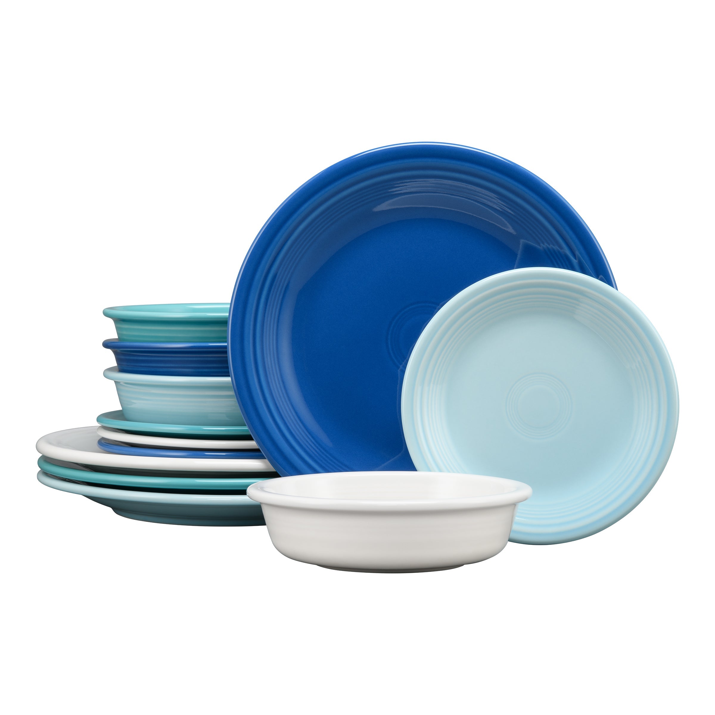 Fiesta Dinnerware - Mixed Coastal Blues Classic Rim 12-Piece Dinnerware Set, Service for 4 - Mixed Coastal Blues Classic Rim 12-Piece Dinnerware Set, Service for 4